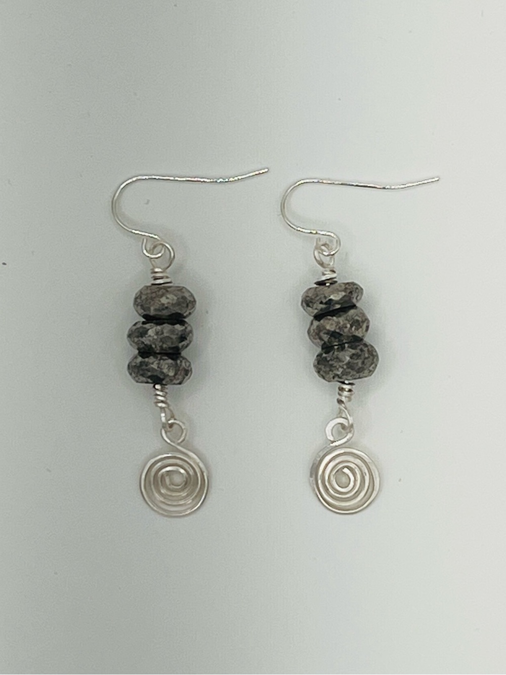 Genuine Pyrite & Sterling Silver Spiral Earrings
